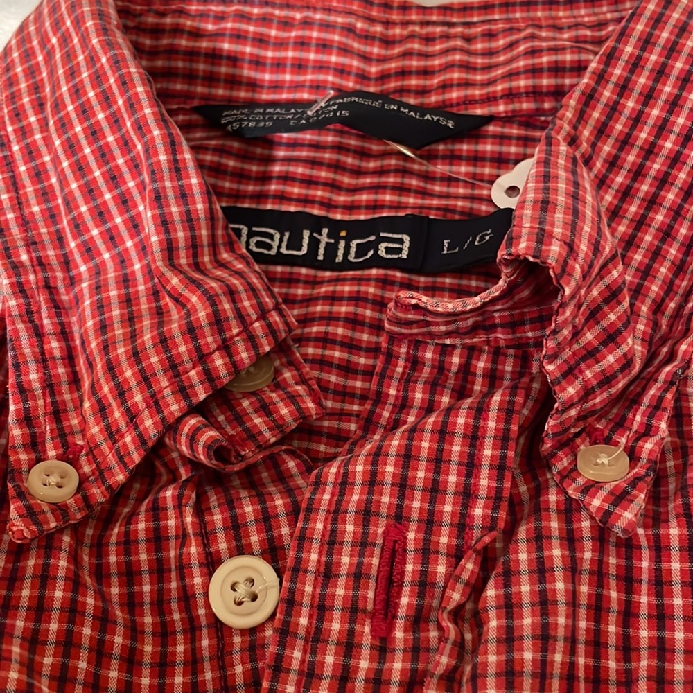 Nautica Mens Large Cotton Plaid Regular‎ Fit long Sleeve Button collar shirt
